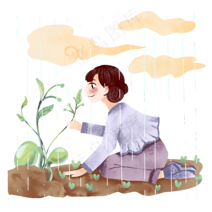 谷雨观察植物的女孩(2000X2000(DPI:300))psd模版下载