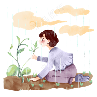 谷雨观察植物的女孩