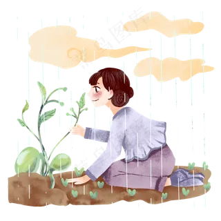 谷雨观察植物的女孩