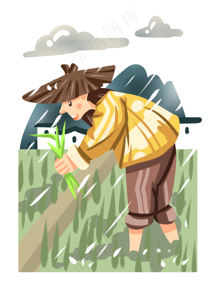 手绘谷雨插秧插画,免抠元素