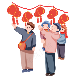 手绘卡通2019元宵节猜灯谜,免抠元素