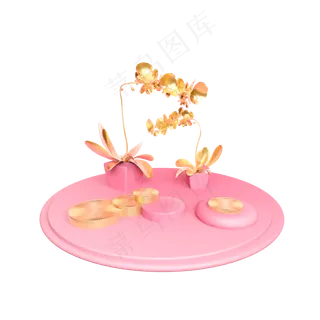 立体金色花卉舞台,免抠元素