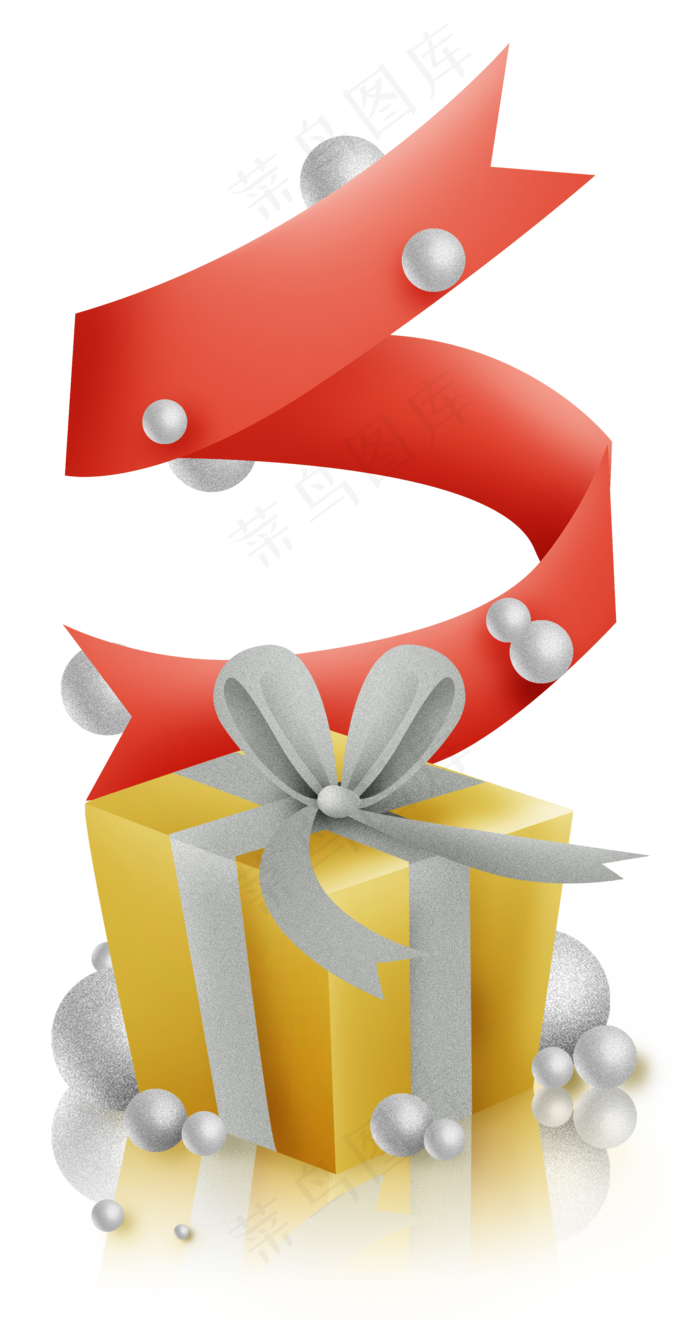 金色礼物盒和红色丝带,免抠元素