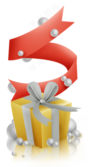 金色礼物盒和红色丝带,免抠元素