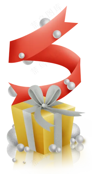 金色礼物盒和红色丝带,免抠元素