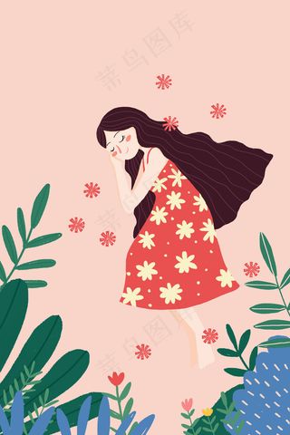 春天卡通小清新小女孩睡觉配图