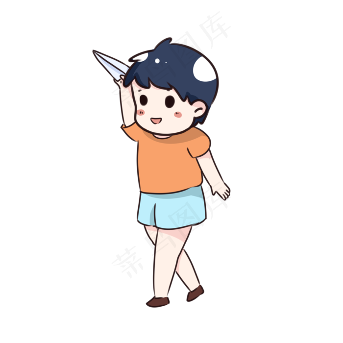 手绘卡通六一儿童节放纸飞机的小