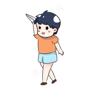 手绘卡通六一儿童节放纸飞机的小