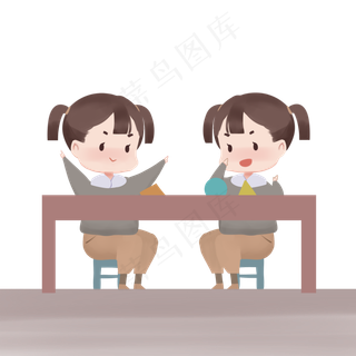 手绘寒假卡通女孩开心玩耍