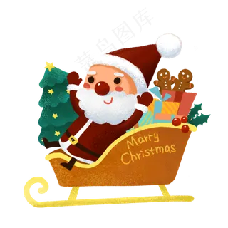 圣诞节送礼物的Q版圣诞老人和雪�,免抠元素