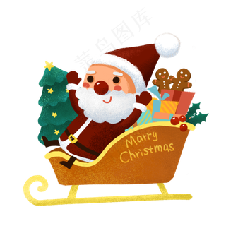 圣诞节送礼物的Q版圣诞老人和雪�,免抠元素