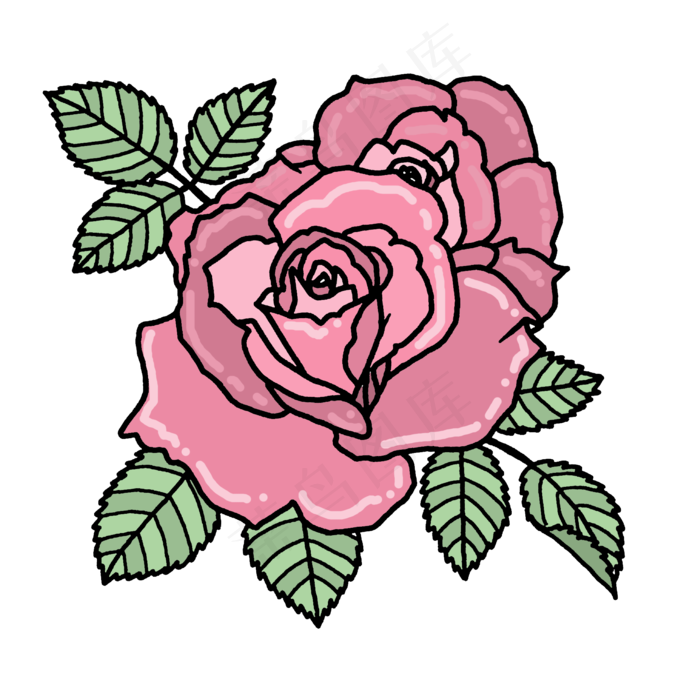 手绘花卉玫瑰红色植物卡通元素(2000X2000(DPI:300))psd模版下载