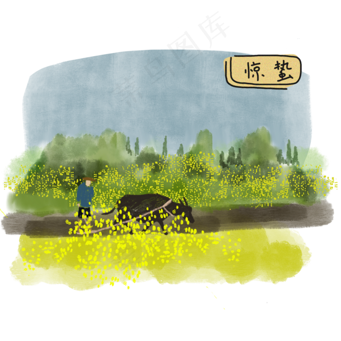 惊蛰节气手绘标签,免抠元素