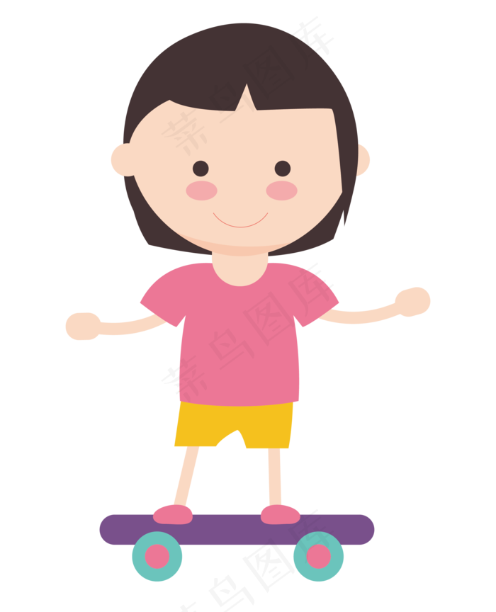 卡通小女孩玩滑板