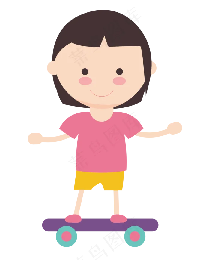 卡通小女孩玩滑板(2480X2480(DPI:300))ai矢量模版下载