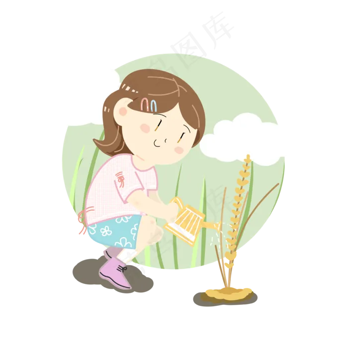 二十四节气小满小女孩种植麦穗图(3543X3543(DPI:299))psd模版下载