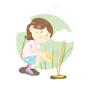 二十四节气小满小女孩种植麦穗图