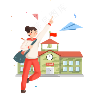 开学季女孩背包上学png素材,免抠元素