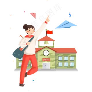 开学季女孩背包上学png素材,免抠元素