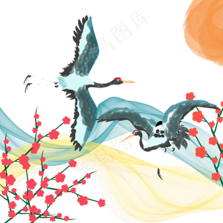 仙鹤中国风夜色薄纱古典