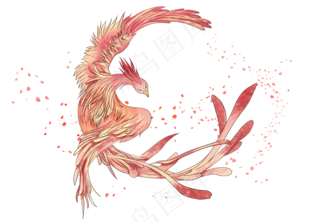 粉红中国古典神兽凤凰,免抠元素
