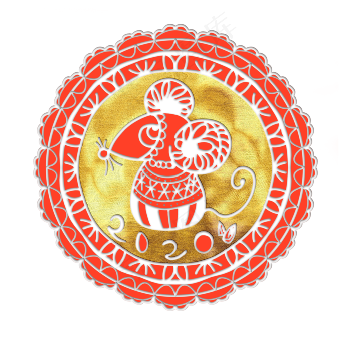 鼠年新春窗花2020新年快乐,免抠元素(3000X3000(DPI:300))psd模版下载