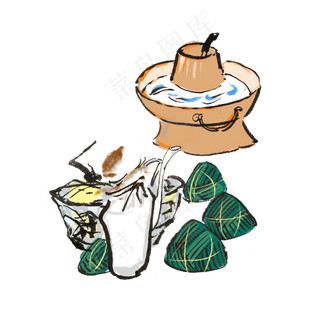 端午节吃粽子习俗水墨风手绘