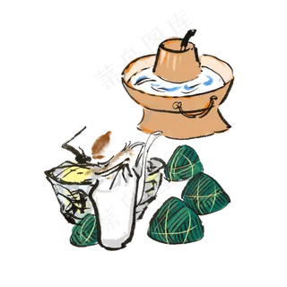 端午节吃粽子习俗水墨风手绘