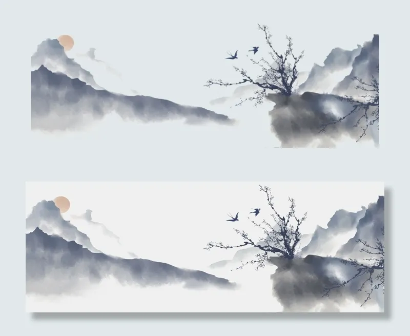 中国风水墨山水画(1920X700(DPI:254))psd模版下载