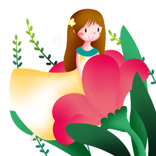 春分坐在小花女孩,免抠元素
