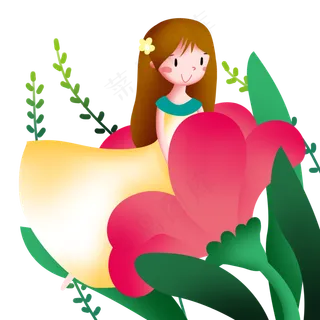 春分坐在小花女孩,免抠元素