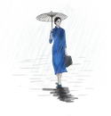 古风清明节雨纷纷旗袍女子