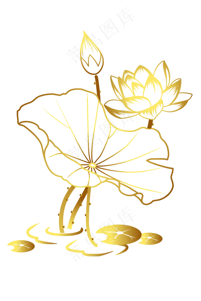 金粉烫金线描荷花