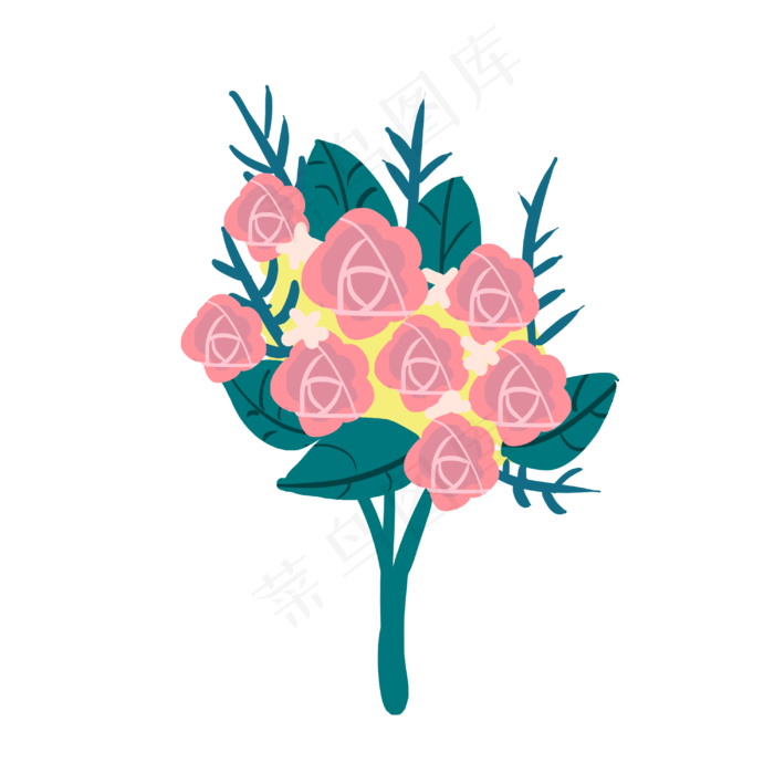 手绘玫瑰花束(3000X3000(DPI:300))psd模版下载