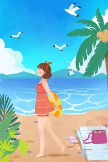 夏天沙滩夏日夏景游泳女孩海滩 夏天沙滩夏日夏景游泳女孩海滩