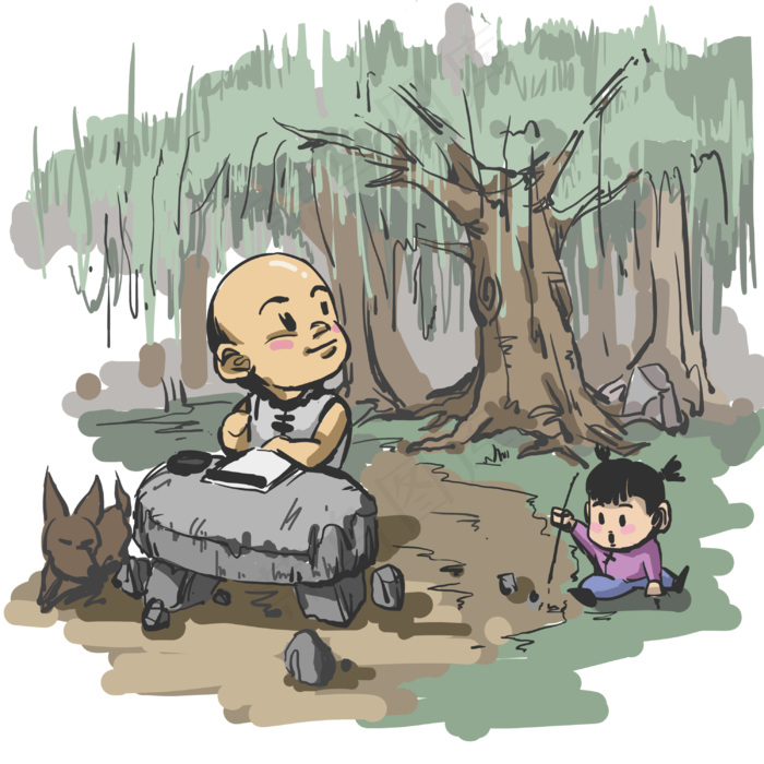清明节古装牧童户外读书习字,免抠元素