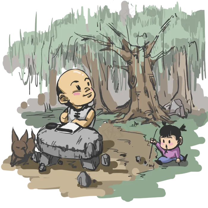 清明节古装牧童户外读书习字,免抠元素(3000X3000(DPI:300))psd模版下载