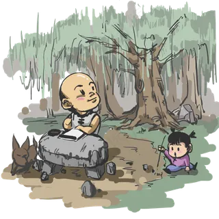 清明节古装牧童户外读书习字,免抠元素