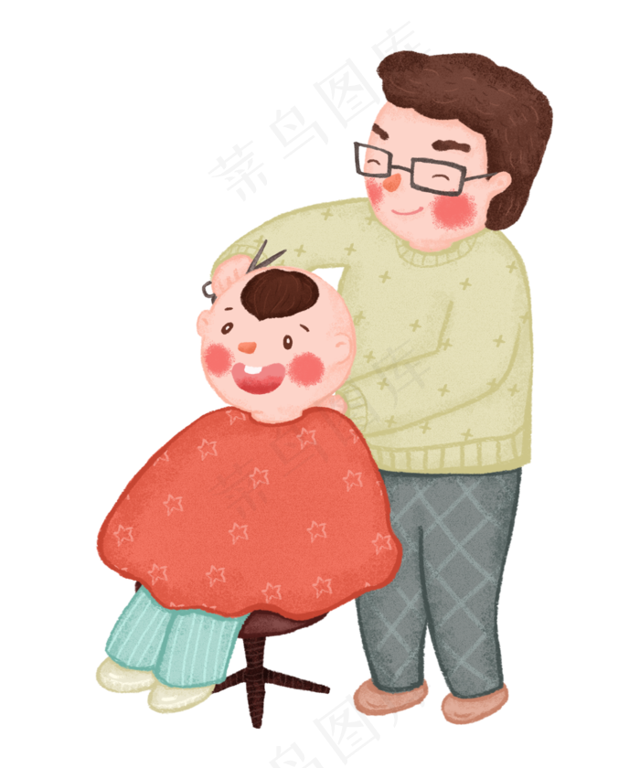 二月二爸爸给孩子理发PNG免抠图(2000X2400(DPI:300))psd模版下载