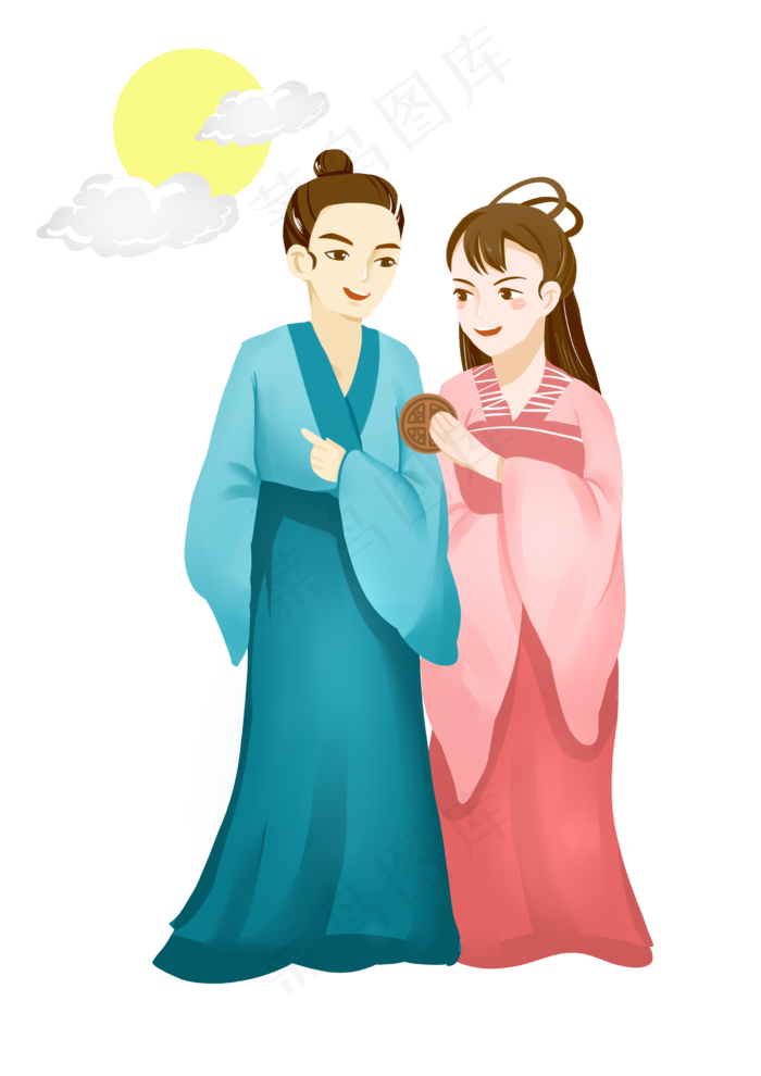 七夕牛郎织女夫妻恩爱插画,免抠元素