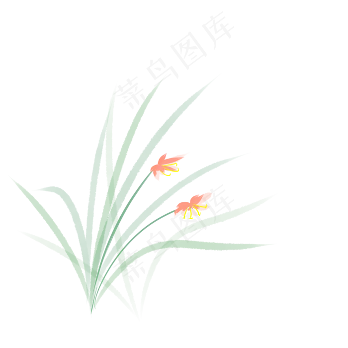 绿色植物叶子手绘兰花叶子透明底(2000X2000(DPI:299))psd模版下载