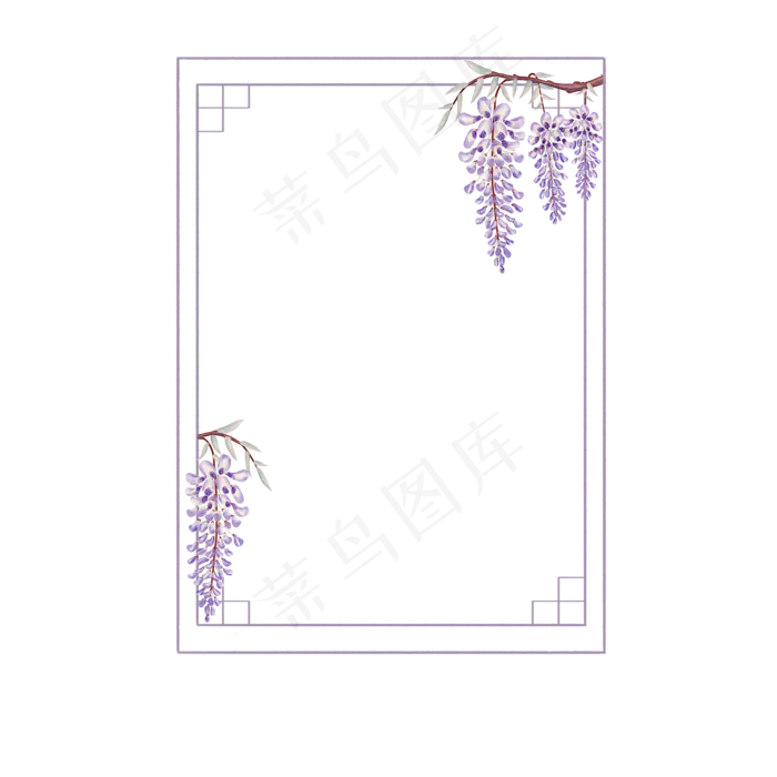古风手绘紫藤花边框(2000X2000(DPI:299))psd模版下载