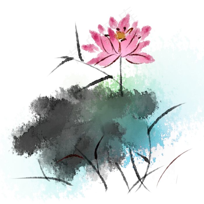 泼墨花卉荷花(2000X2000(DPI:300))psd模版下载