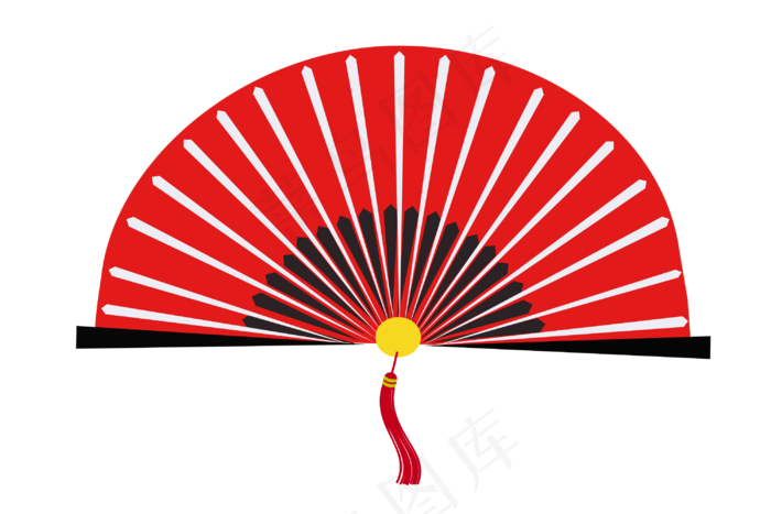 手绘红色扇子插画,免抠元素