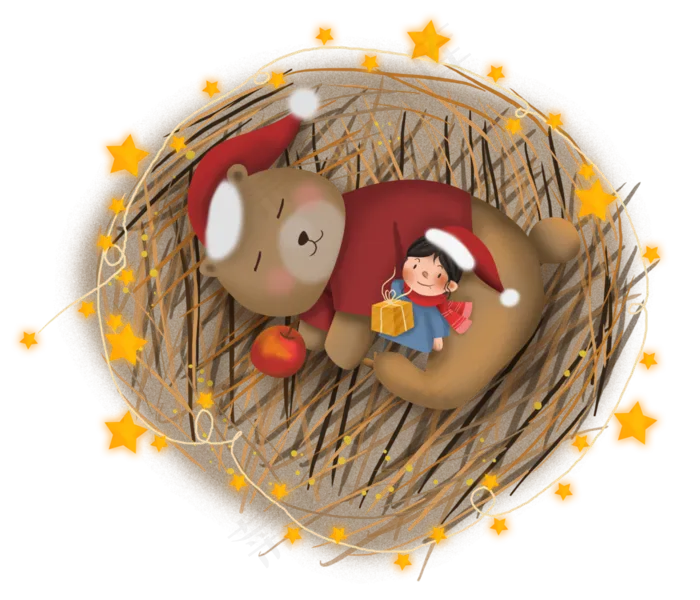 平安夜圣诞小熊小女孩圣诞帽苹果,免抠元素(3543X3038(DPI:300))psd模版下载