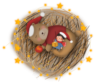 平安夜圣诞小熊小女孩圣诞帽苹果,免抠元素