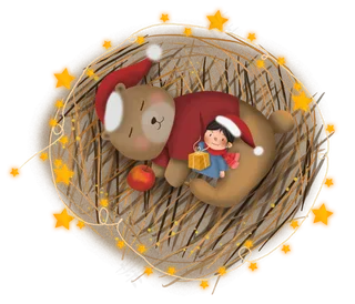 平安夜圣诞小熊小女孩圣诞帽苹果,免抠元素