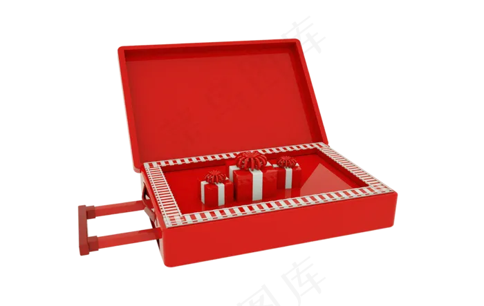 新年红色礼包行李箱,免抠元素(2291*1451px 300 dpi )