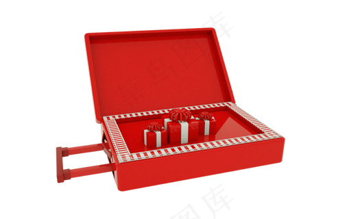 新年红色礼包行李箱,免抠元素