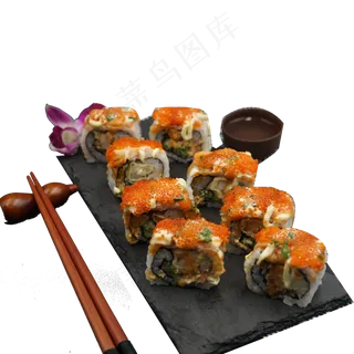 新鲜的寿司和花朵免抠图